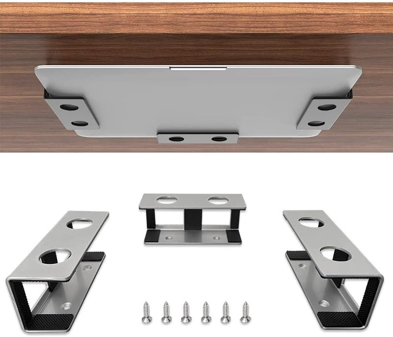 IFCASE Under Desk Laptop Mount, Metal Under Desk Shelf Holder for Laptop, Mac mini, MacBook, Keyboard with Anti-Scratch Silicone (Silver) - Image 1